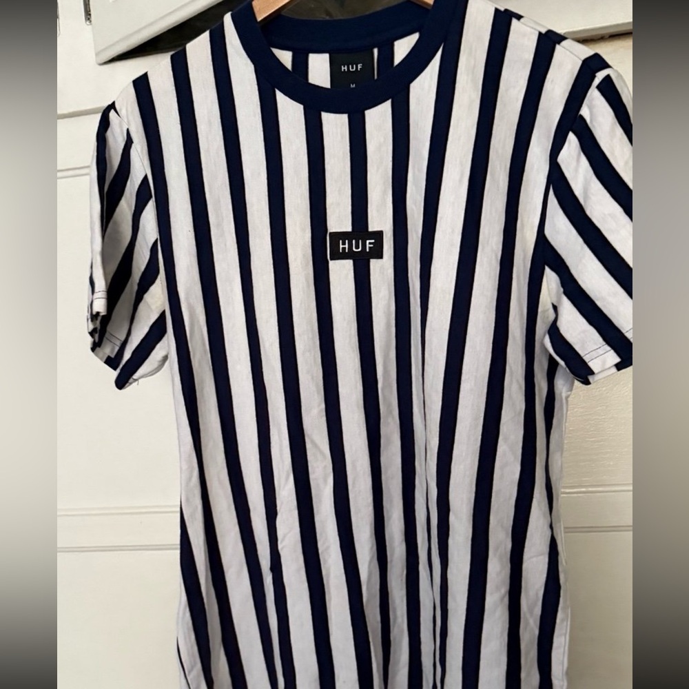 HUF Navy and White Striped Tee